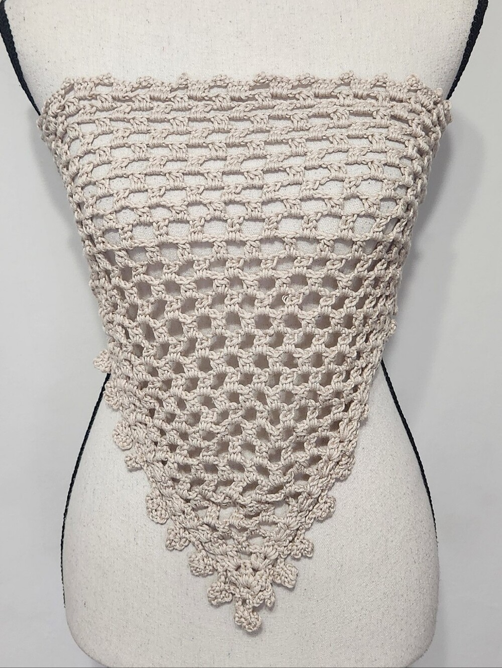 Handmade Crochet Bandana Hip Scarf Top Boho Festival Coasta Cowgirl Wrap Beige - Picture 5 of 11